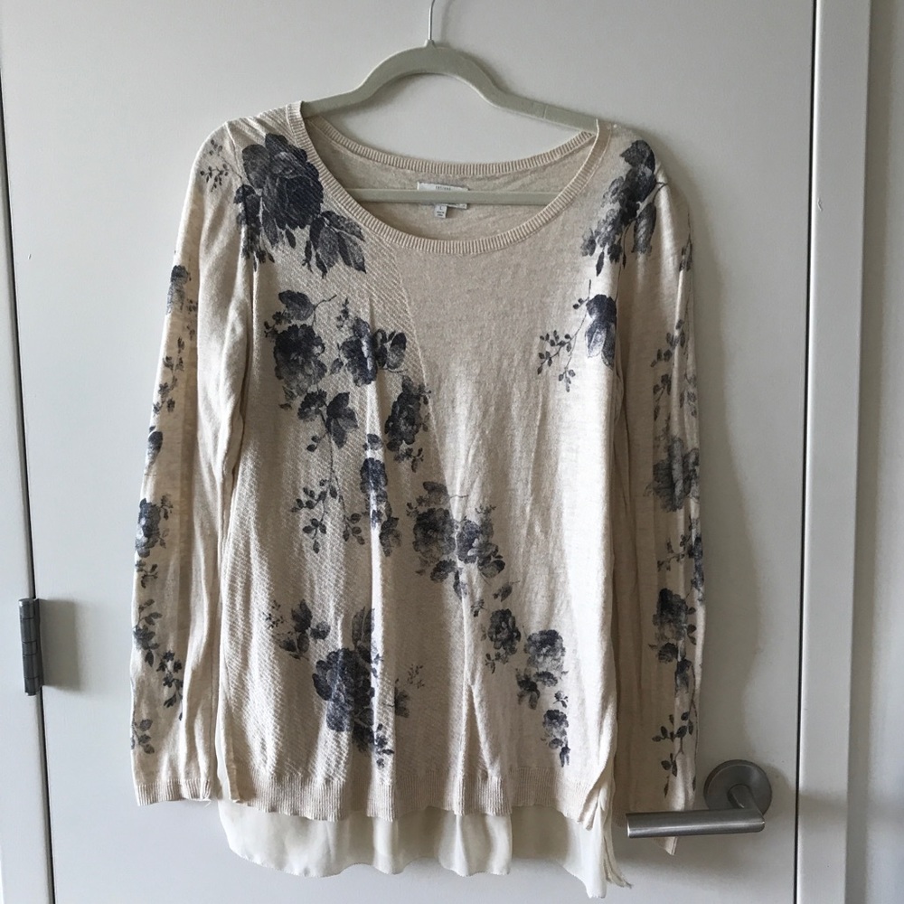 Lucky Brand long sleeve top w/ blue flowers